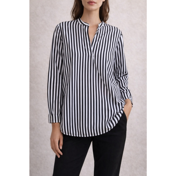 Everlane Tops - Everlane Black White Stripe Split Neck Popover Tunic Top Sz 10 100% Cotton
